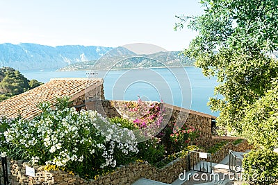 Beautiful views of the sea and mountains from the observation deck, the concept of tourism, landscapes of the island of Stock Photo