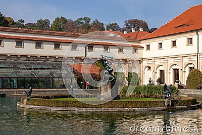 Beautiful views of the Wallenstein Gardens Park. View of the courtyard. Editorial Stock Photo