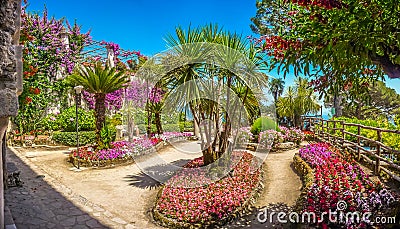 Beautiful Villa Rufolo gardens in Ravello at Amalfi Coast, Italy Stock Photo
