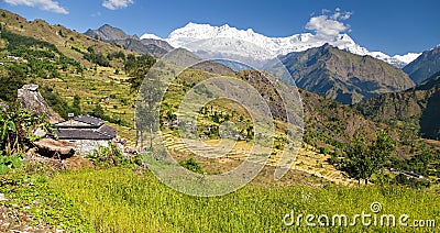 Beautiful village with Dhaulagiri Himal Stock Photo