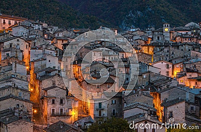 The beautiful village of Scanno in the evening, during autumn season. Abruzzo, central Italy. Stock Photo