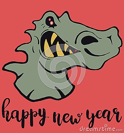 Beautiful vintage cartoon illustration for happy new year card of cut grey crocodile in red background.cdr Vector Illustration