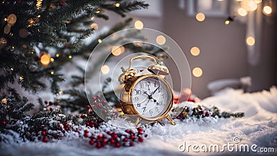 beautiful vintage clock alarm tradition , design , wintertime traditional composition celebrate Stock Photo