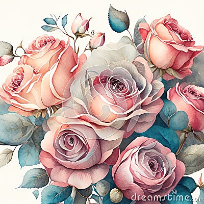 Beautiful vintage floral background with watercolor roses. High quality photo AI generated animal ai Stock Photo