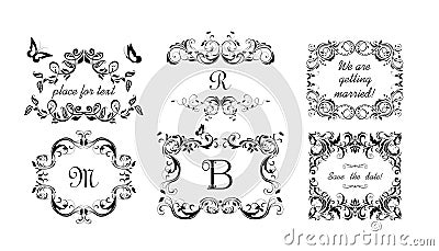 Beautiful vintage floral frames collection for wedding invitation, ceremony, heraldic design, label, tags, boutique, sign board, m Vector Illustration