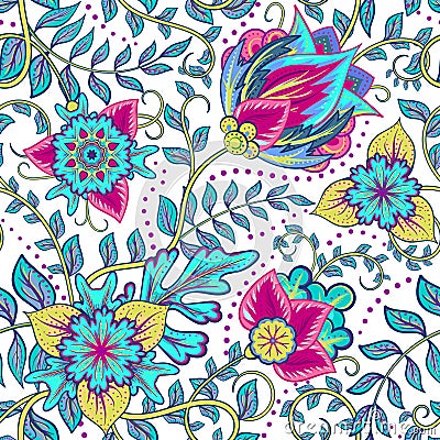 Beautiful vintage floral seamless pattern background with red and blue flowers Vector Illustration