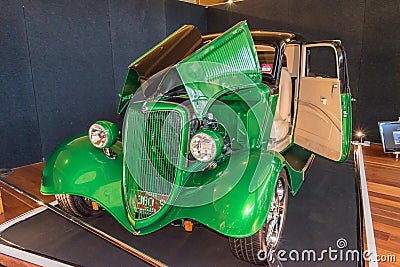 Beautiful vintage green hot rod Ford car Editorial Stock Photo