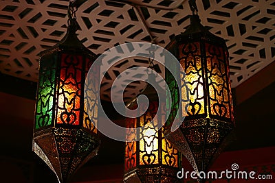 Beautiful vintage lantern hanging, ramadan light Stock Photo