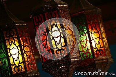 Beautiful vintage lantern hanging, ramadan light Stock Photo