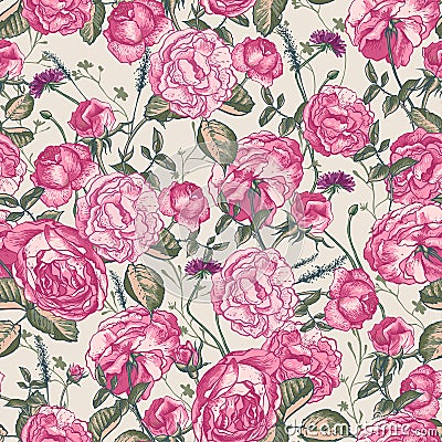 Beautiful Vintage Seamless Roses Background Vector Illustration