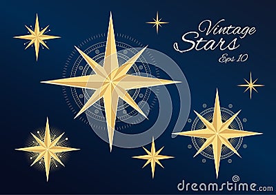 Beautiful vintage stars on dark blue background. Vector Illustration