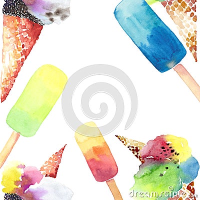 Beautiful violet bright delicious tasty chocolate yummy cute summer dessert ice cream in a waffle horn Cartoon Illustration