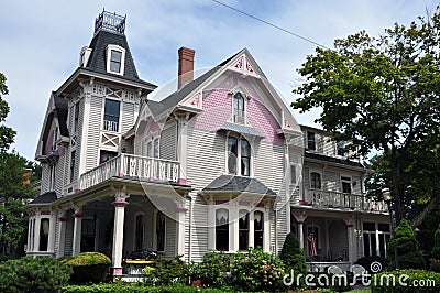 Beautiful violet and fuchsia Victorian house Stock Photo