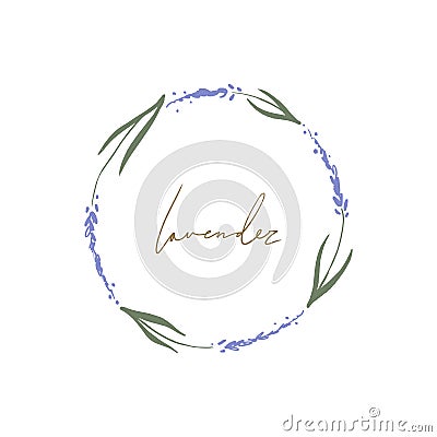 Beautiful violet lavender wreath, bunch of flowers, flower bouquet, wedding frame decor. Vector Stock Photo