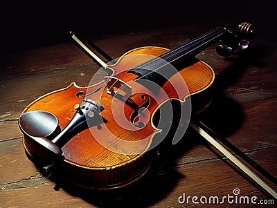 beautiful violin lying on dark background generative AI Stock Photo