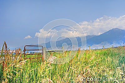 Beautiful Vista of Absaroka Mountain Farm Stock Photo