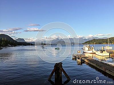 The beautiful vistas looking out from the marina in Gibsons Stock Photo