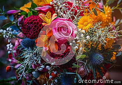 Beautiful, vivid, colorful mixed flower bouquet Stock Photo