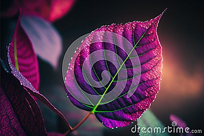 A beautiful vivid magenta leaf in the sun, ai generated Stock Photo