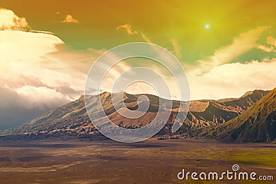 Beautiful volcanic landscape. Toned image. Bromo Tengger Semeru Stock Photo