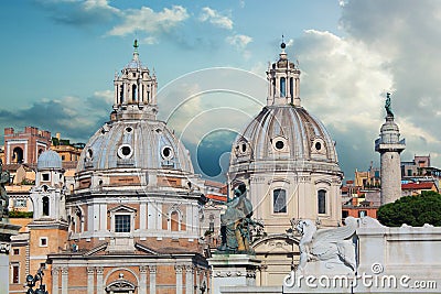 Beautiful vview of panorama Rome, Italy, skyline. Italian landmark against blue sky Stock Photo