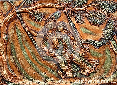 Beautiful wall art of hindu god couple sri krishna and radha Stock Photo