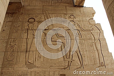 Beautiful wall carving of king Ramses in Ramesseum temple Stock Photo