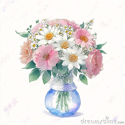 Beautiful watercolor bouquet. Whimsical Blooms. A Watercolor Bouquet of Wildflowers. Generative AI Stock Photo