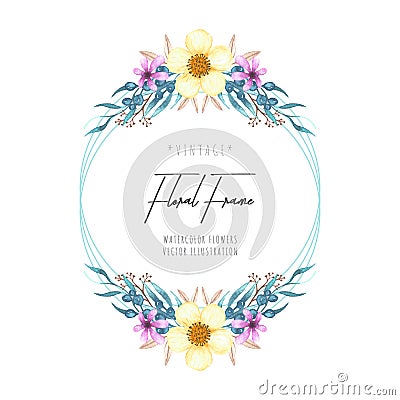 Beautiful watercolor floral frame leaves Vector Illustration