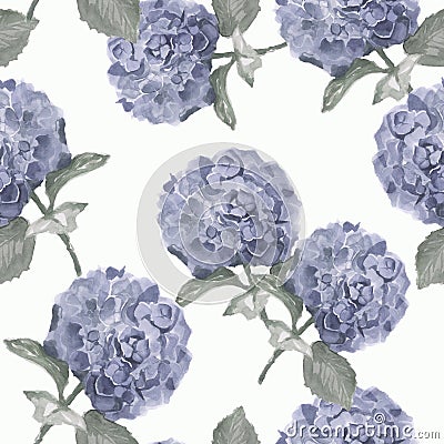 Beautiful watercolor floral seamless pattern with hydrangea flowers. Can be used as greeting card, wedding illustration. Cartoon Illustration