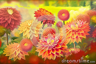 beautiful watercolor flower garden painting, colorfull Stock Photo