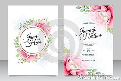 Beautiful watercolor peonies wedding invitation Vector Illustration