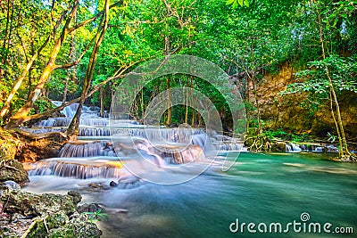 Beautiful waterfall in deep forest of Thailand Breathtaking view of Huay Mea Kamin waterfall Located Kanchanaburi Thailand Stock Photo
