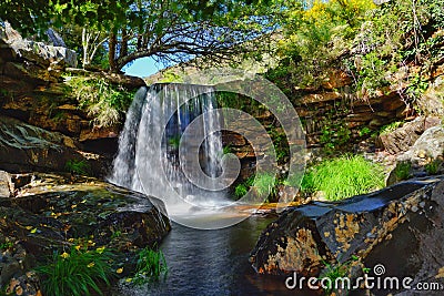 Beautiful waterfall in Drave village, Portugal during daylight Stock Photo
