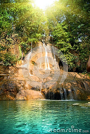 Beautiful waterfall in forest Stock Photo