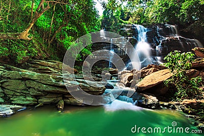 Beautiful waterfall in forest Stock Photo