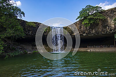 Waterfall , Green Trees and Green Water Stock Photo