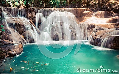 Beautiful waterfall Huai Mae Khamin, Thailand. Panorama Stock Photo