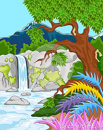 Beautiful waterfall Vector Illustration