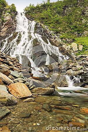 Beautiful waterfall in the mountains,Balea cascades,Fagaras mountains,Carpathians,Romania Stock Photo