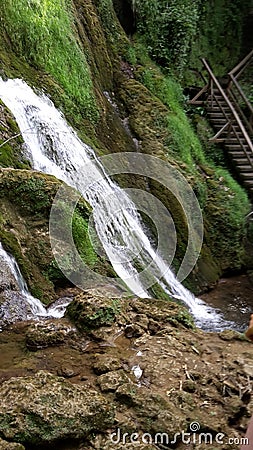 Beautiful waterfall in Papuk region, Croatia, with plants and rocks geology flow flora fauna Stock Photo