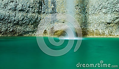 Beautiful waterfall Sopot in Istria, Croatia and the turquoise lake under it Stock Photo