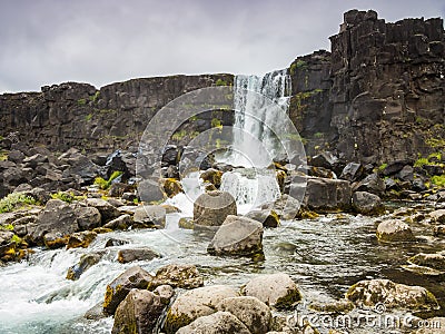 Beautiful waterfall Thingvellir National Park, Iceland, Iceland Stock Photo