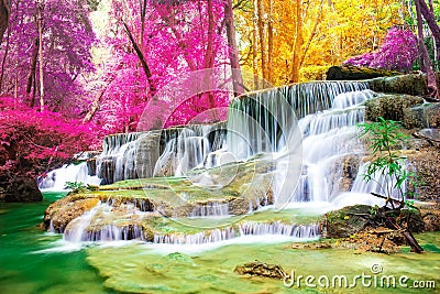 Beautiful waterfall in wonderful autumn forest of national park, Huay Mae Khamin waterfall, Kanchanaburi Province Stock Photo