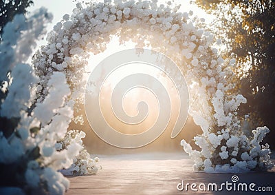 Beautiful wedding arch. Venue for solemn wedding vows Stock Photo