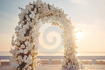 Beautiful wedding arch. Venue for solemn wedding vows Stock Photo