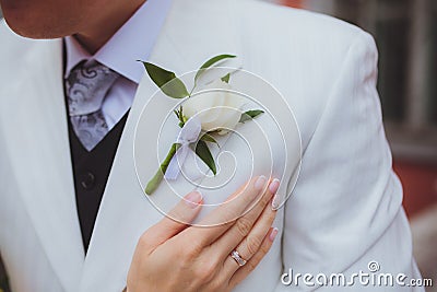 A beautiful wedding boutonniere Stock Photo