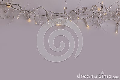 Beautiful wedding or christmas fairly lights with pearls Stock Photo