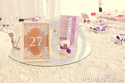 Beautiful wedding decoration table number Stock Photo