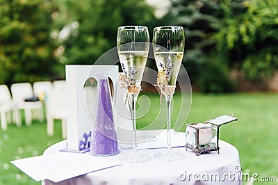 Beautiful wedding glass with champagne Stock Photo
